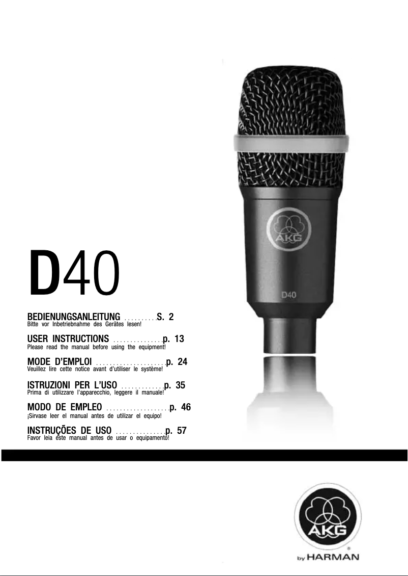 Page 1 de la notice Manuel utilisateur AKG D40