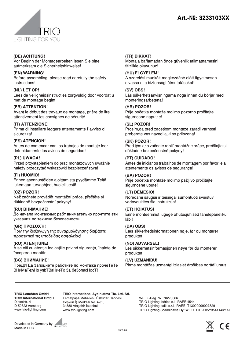 Page n°1 - Manuel utilisateur Trio Lighting Ginster 323310332