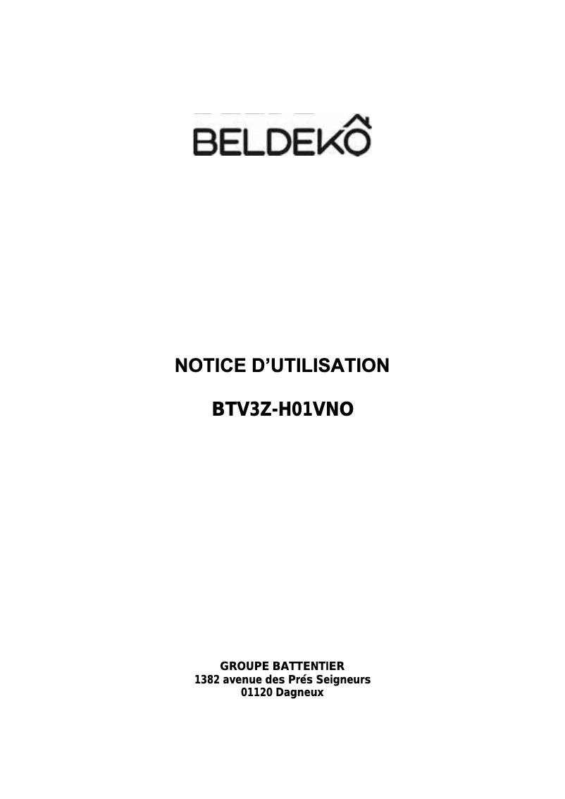 Page 1 de la notice Manuel utilisateur Beldeko BTV3Z-H01VNO