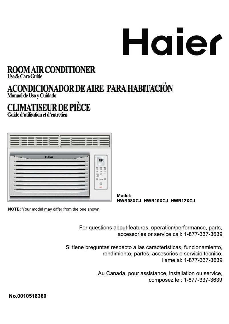 Page 1 de la notice Manuel utilisateur Haier HWR08XCJ