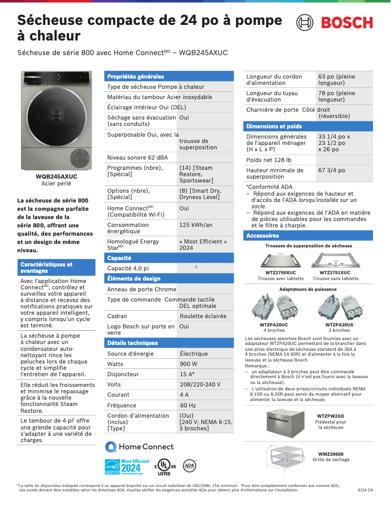 Página 1 del manual Ficha técnica Bosch WQB245AXUC