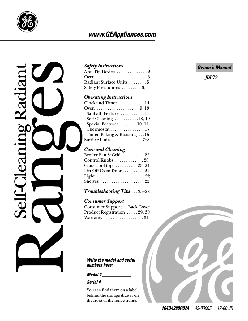 Page 1 de la notice Manuel d'utilisation et d'entretien GE Profile JBP79TDWW