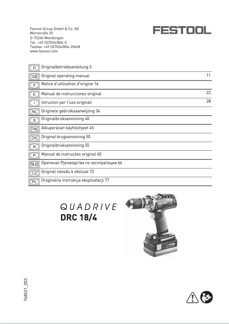 Página 1 del manual Manual de usuario Festool DRC 18/4
