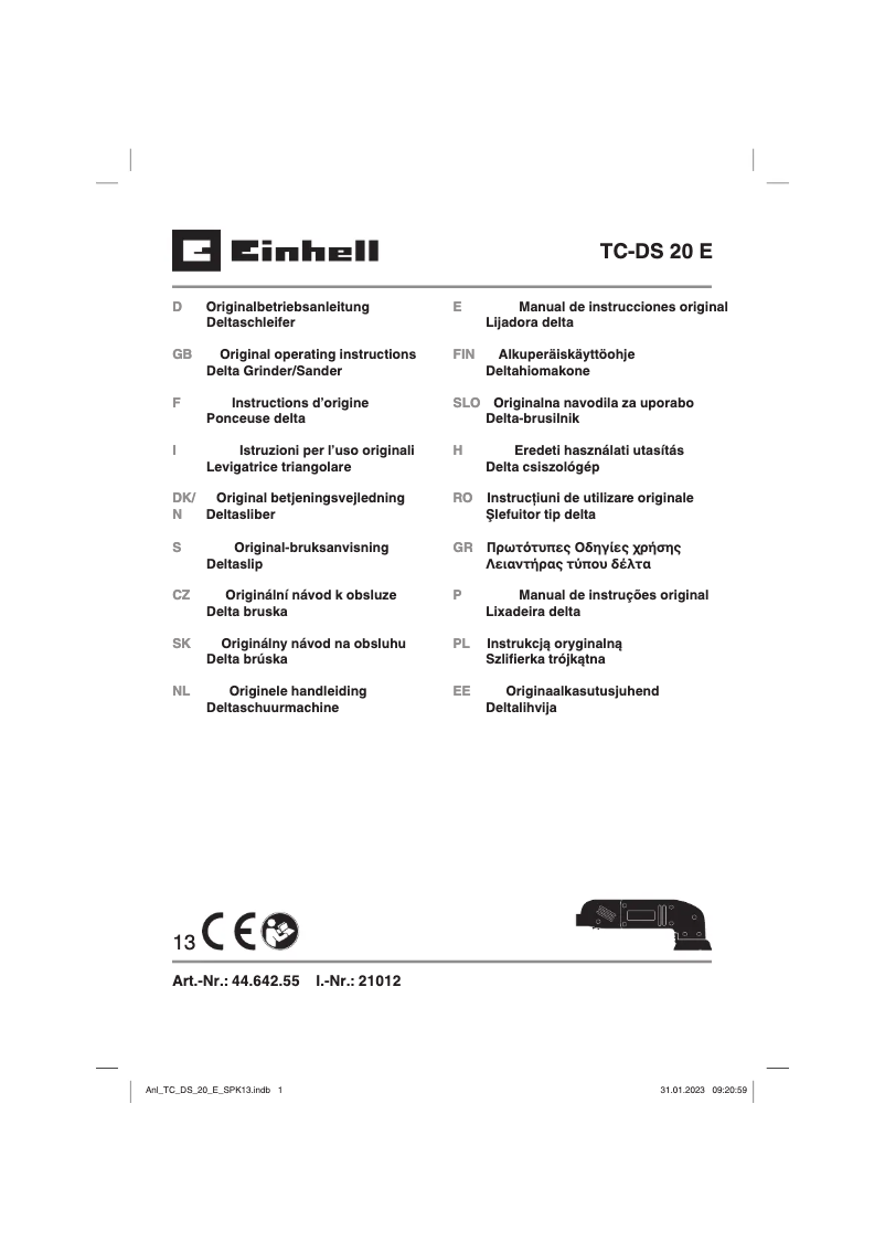 Page 1 de la notice Manuel utilisateur Einhell TC-DS 20 E