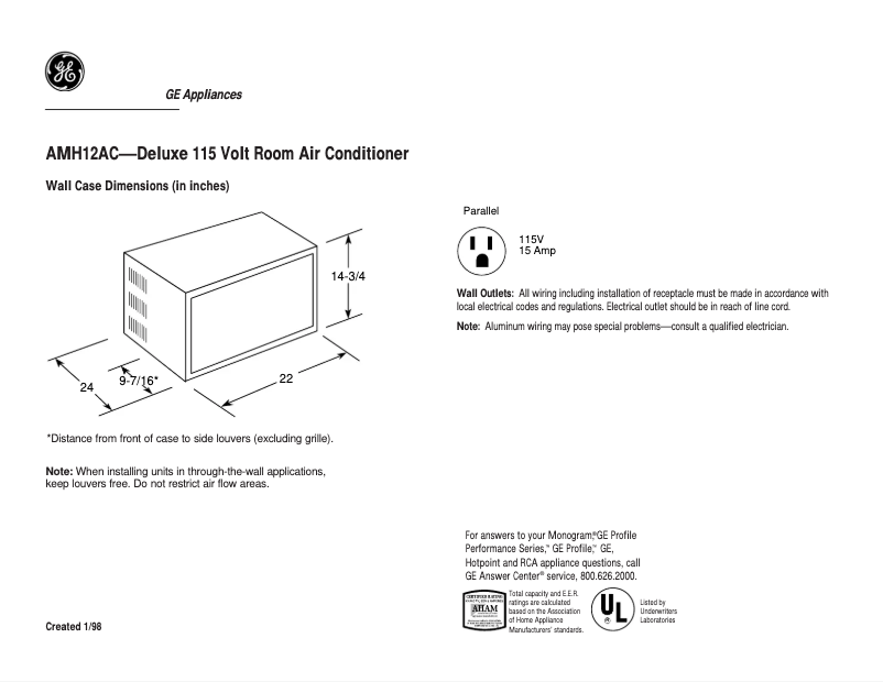 Image de la première page du manuel de l'appareil AMH12AC