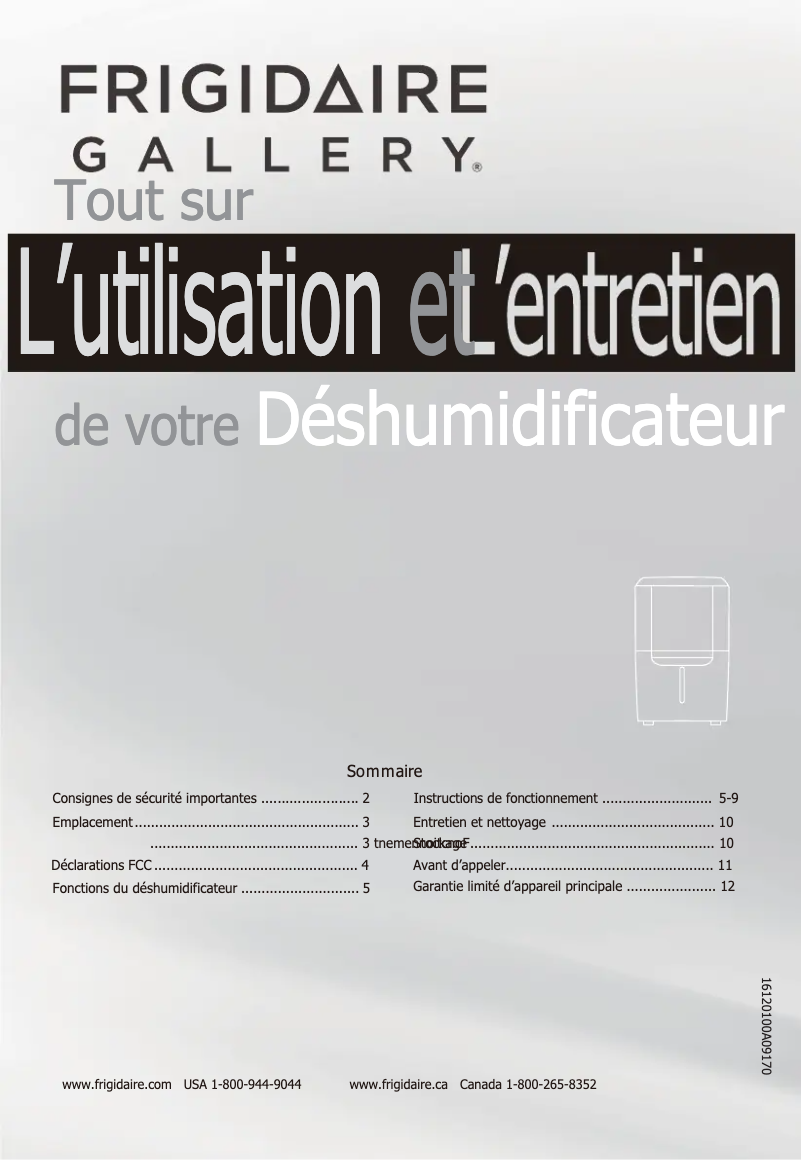 Page 1 de la notice Manuel utilisateur Frigidaire FGAC7044U1