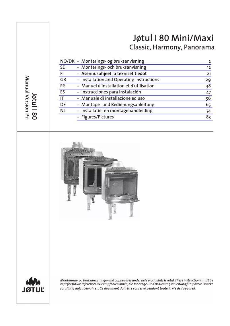 Page 1 de la notice Manuel utilisateur Jøtul I 80