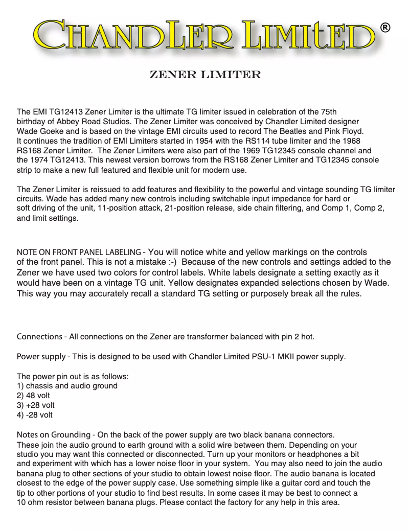 Page n°1 - Manuel utilisateur Chandler Zener Limiter