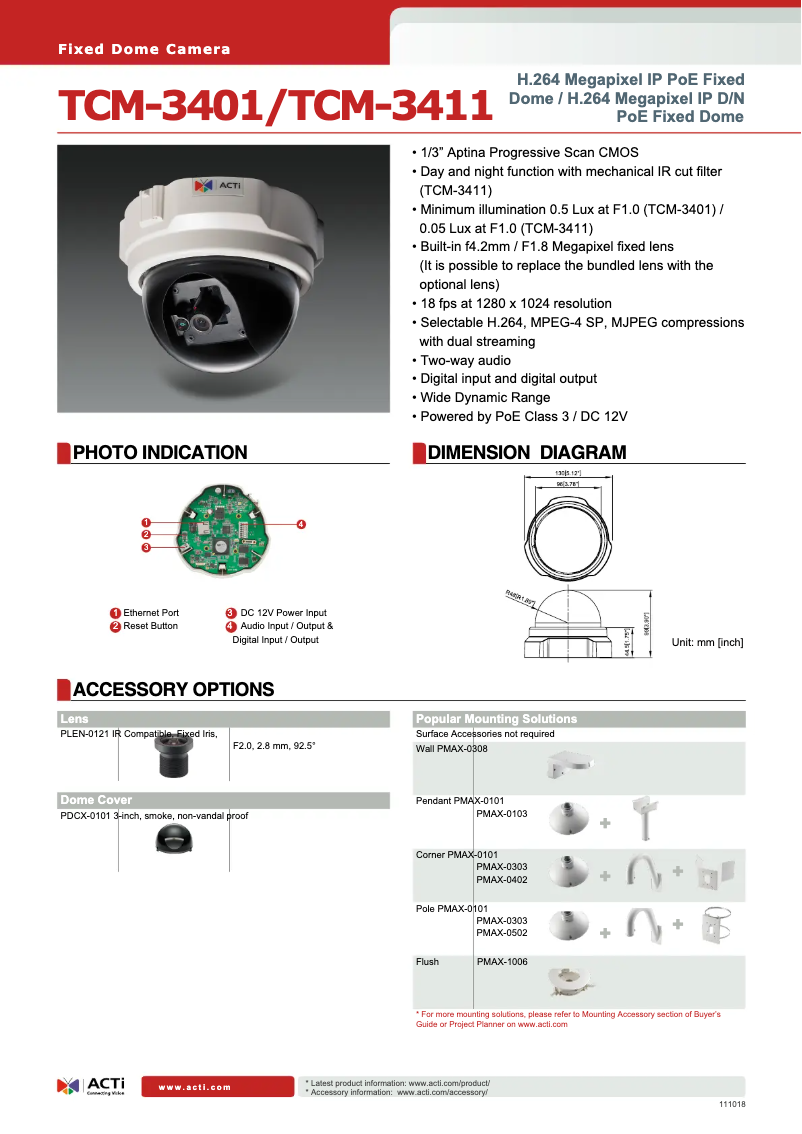 Page n°1 - Fiche technique ACTi TCM3401