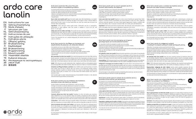 Page 1 de la notice Manuel utilisateur Ardo Care Lanolin