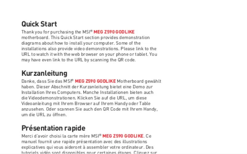 Page 1 de la notice Manuel utilisateur MSI MEG Z590 Godlike