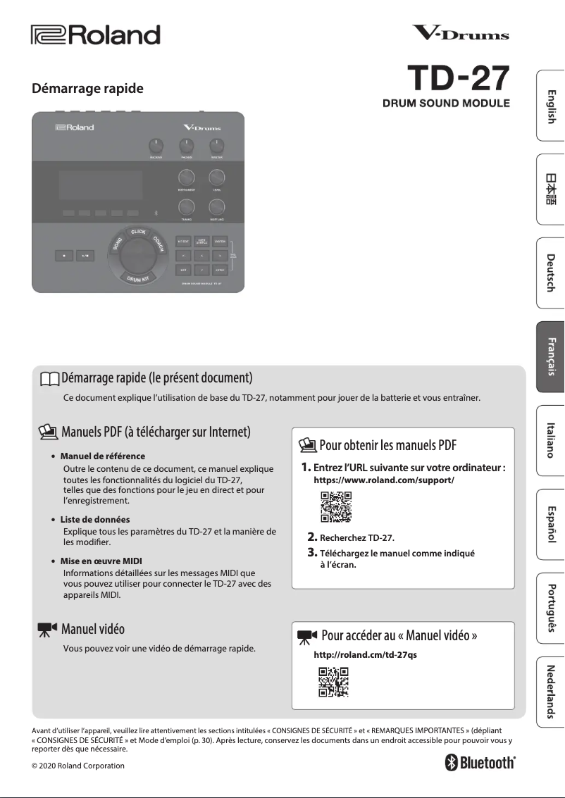 Page n°1 - Guide de démarrage rapide Roland TD-27KV