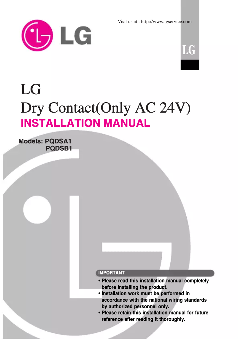 Page 1 of the manual Installation Guide LG PQDSB1
