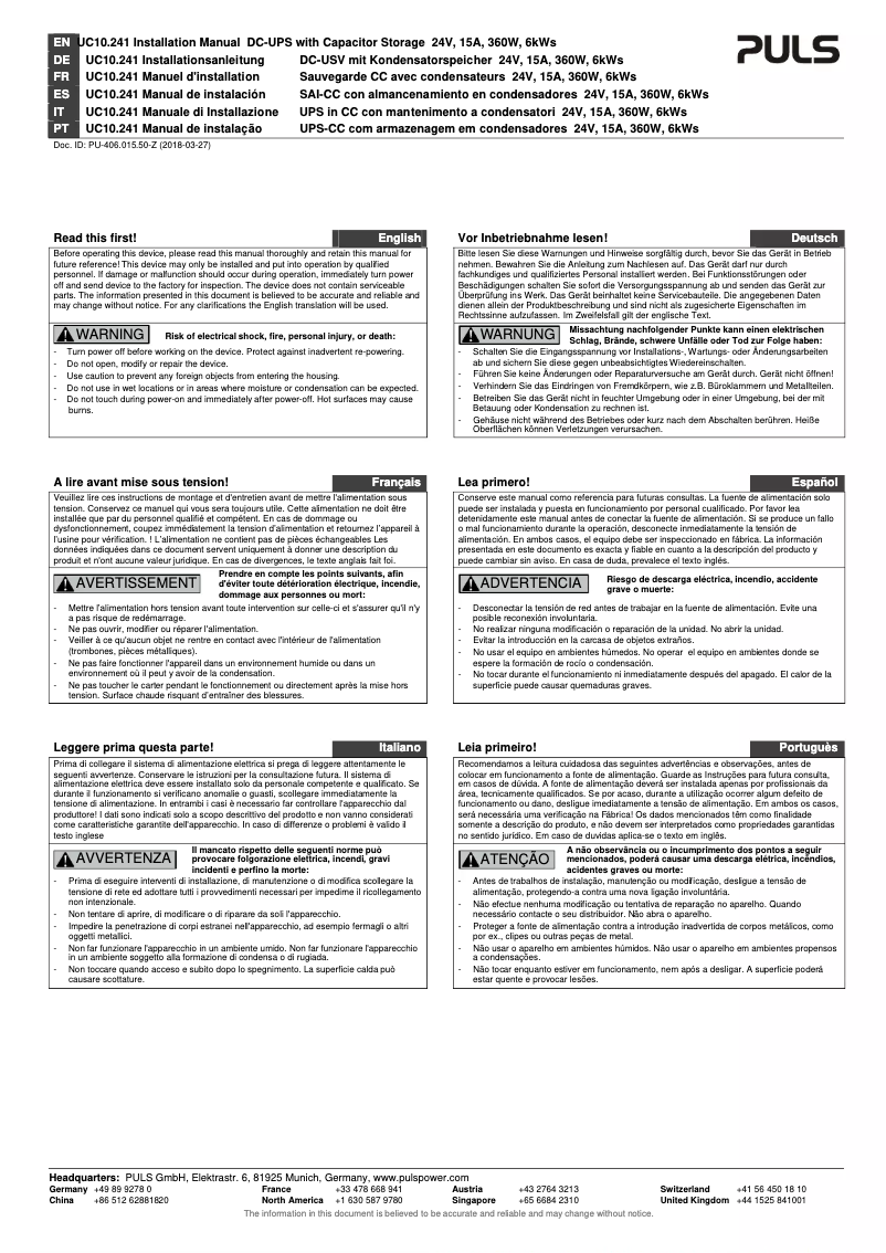 Page n°1 - Manuel utilisateur Puls Dimension DIMENSION UC10.241
