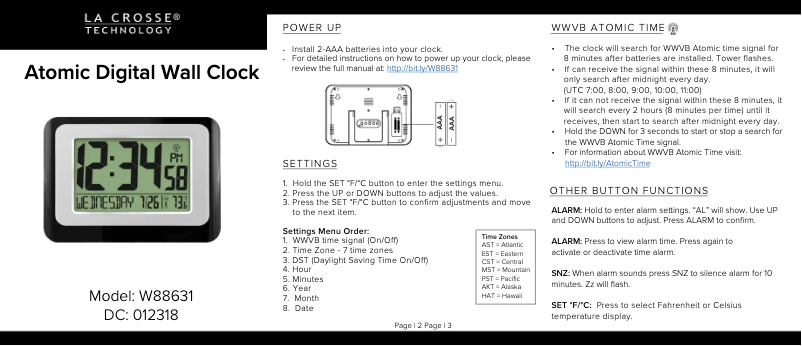 Page 1 de la notice Guide de démarrage rapide La Crosse Technology W88631