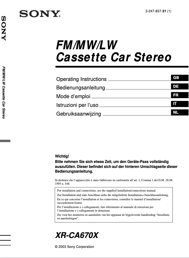 Image de la première page du manuel de l'appareil XR-CA670X