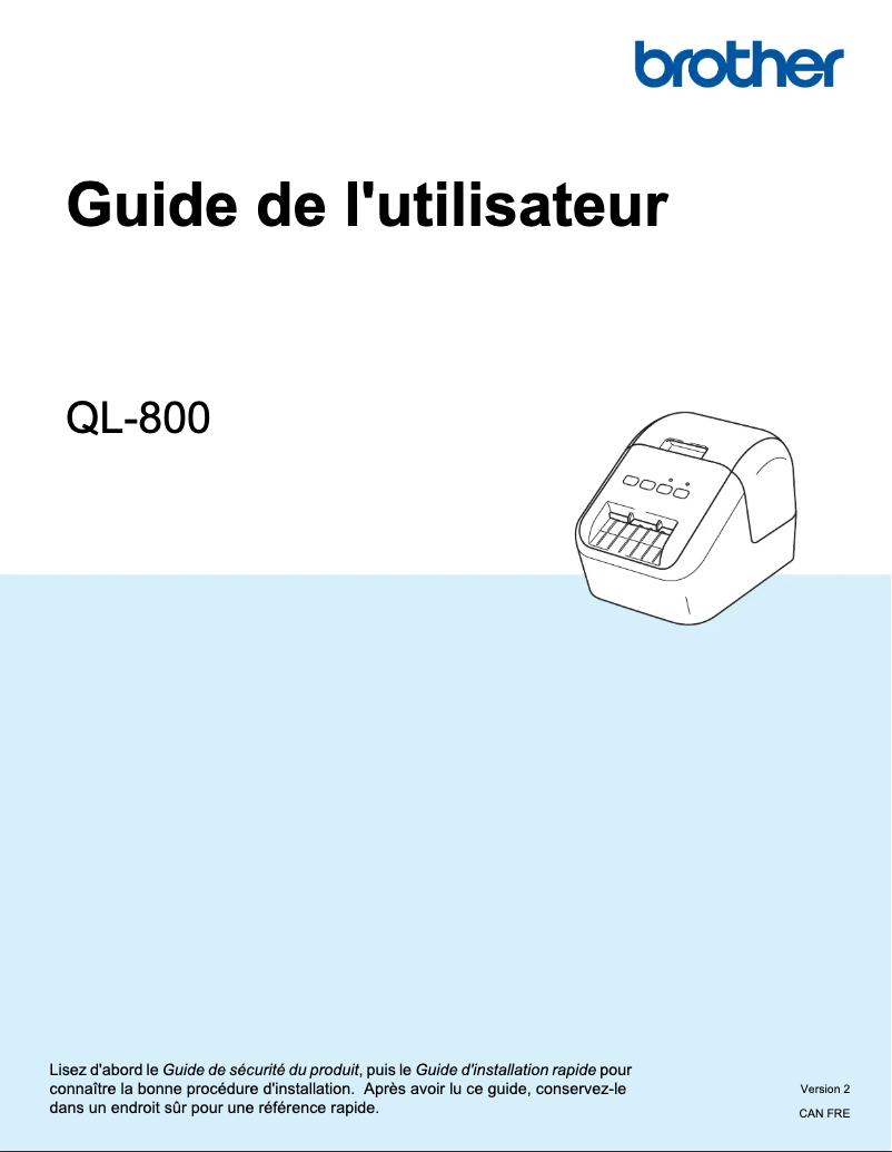 Page 1 de la notice Manuel utilisateur Brother QL-800