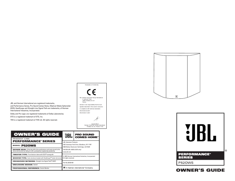 Page 1 de la notice Manuel utilisateur JBL Performance P52OWS