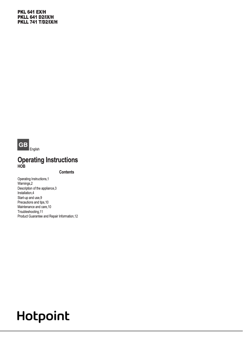 Page 1 de la notice Manuel utilisateur Hotpoint PKLL 741 T/D2/IX/H