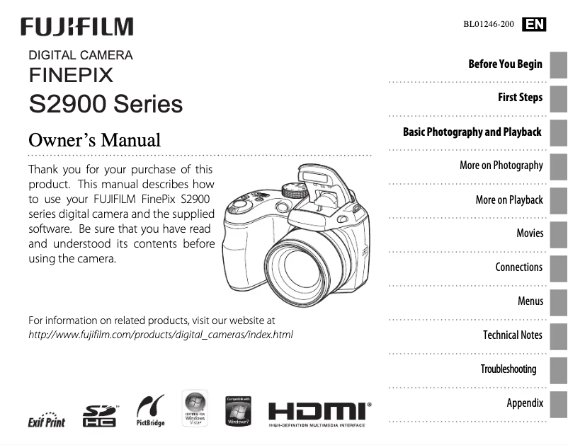Page 1 de la notice Manuel utilisateur Fujifilm FinePix S2950