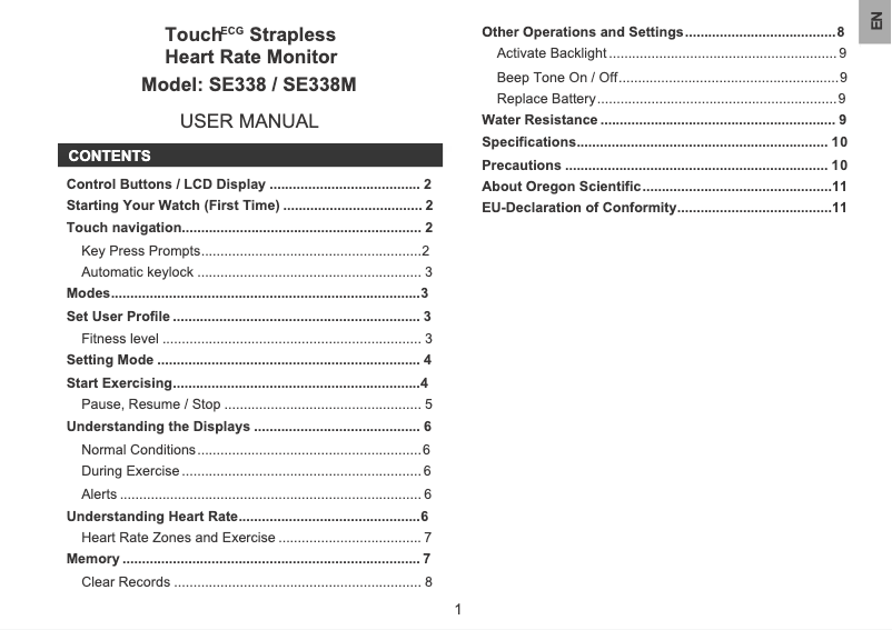 Image de la première page du manuel de l'appareil SE338