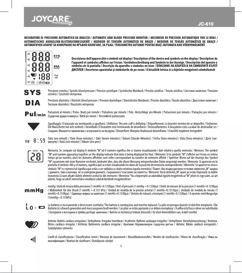 Page n°1 - Manuel utilisateur Joycare JC-610