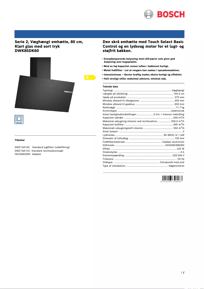 Page 1 de la notice Brochure Bosch DWK85DK60