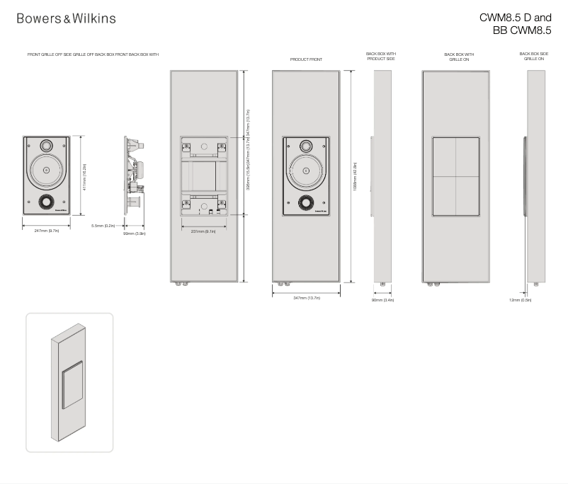 Page 1 of the manual Technical Drawing Bowers & Wilkins ISW-3