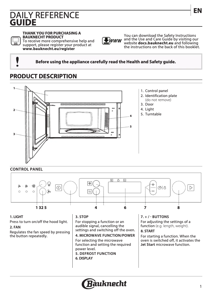 Page 1 de la notice Manuel utilisateur Bauknecht MHCK5 2138 PT