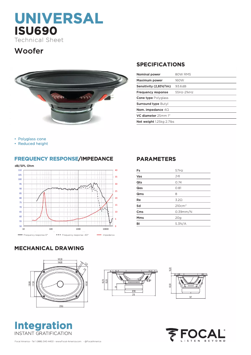 Page 1 de la notice Fiche technique Focal Integration Universal ISU 690
