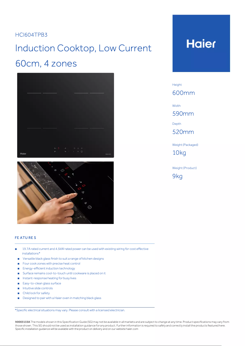 Page 1 de la notice Fiche technique Haier HCI604TPB3