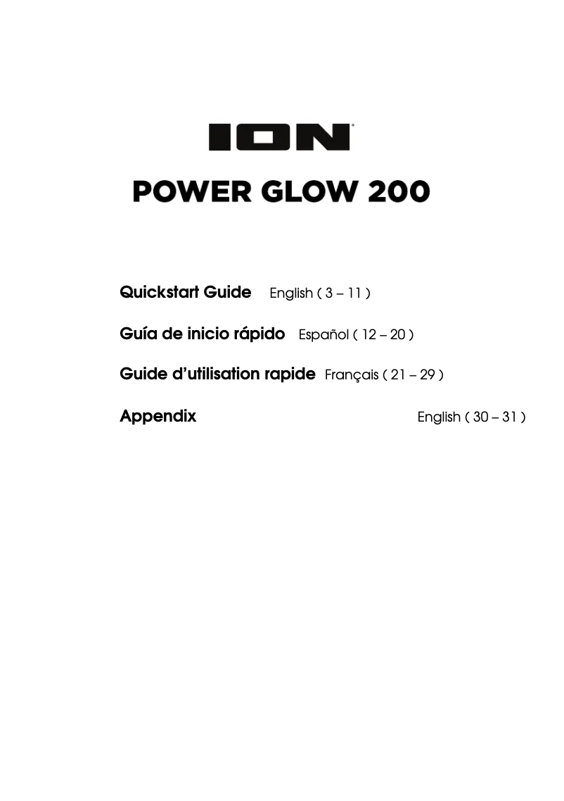 Page n°1 - Manuel utilisateur ION Power Glow 200