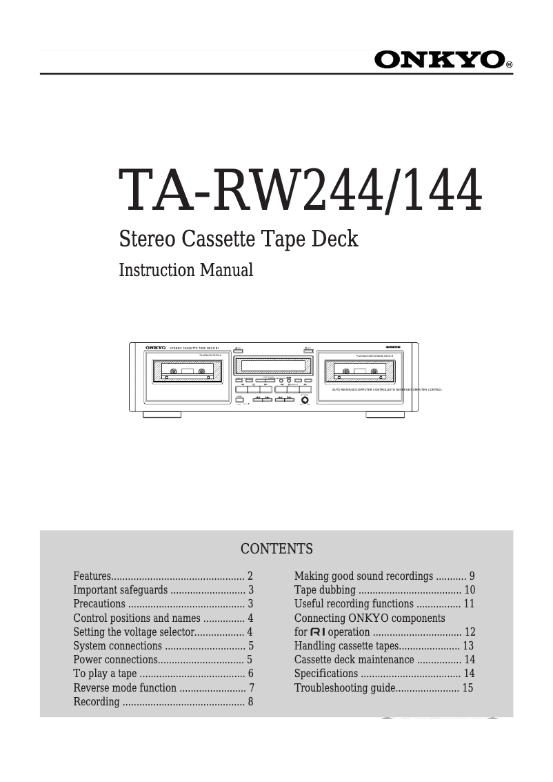 Page n°1 - Manuel utilisateur Onkyo TA-RW244