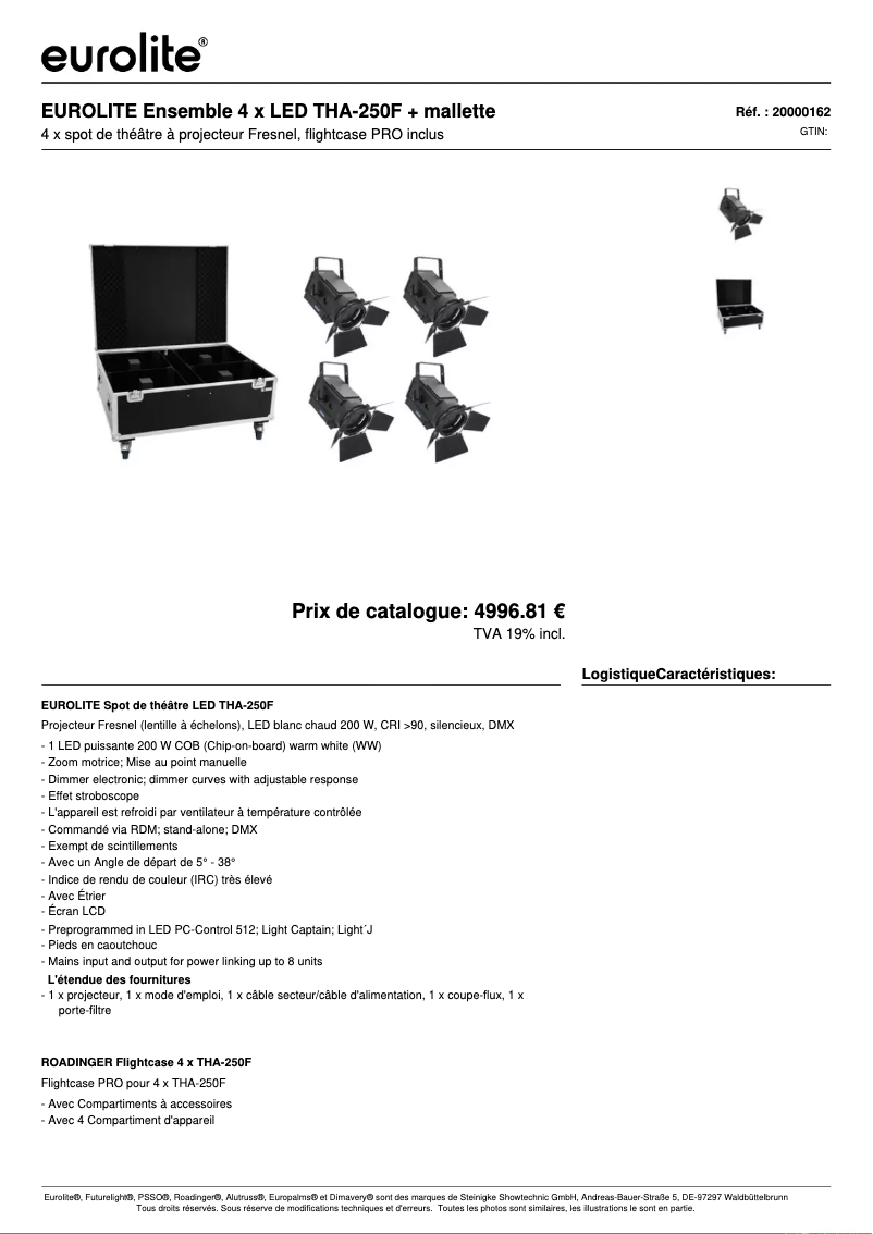 Page 1 de la notice Fiche technique Eurolite THA-250F