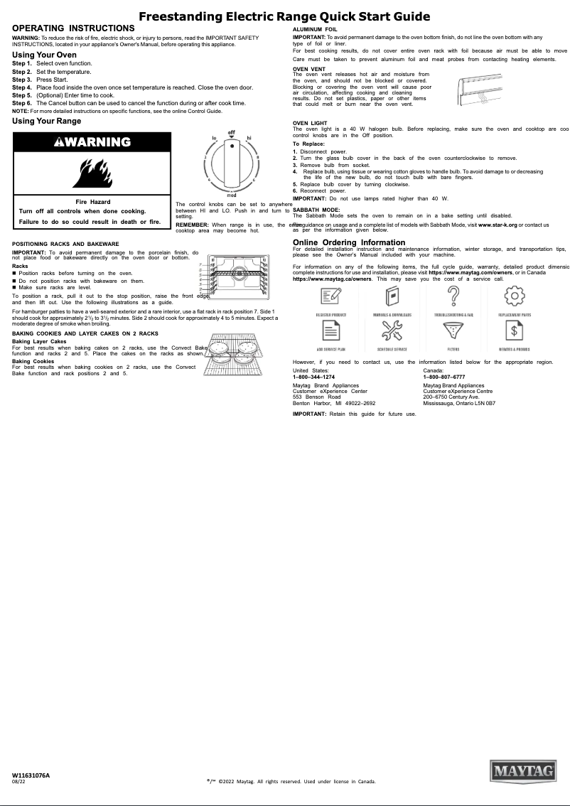 Page 1 de la notice Guide de démarrage rapide Maytag MER8800FZ