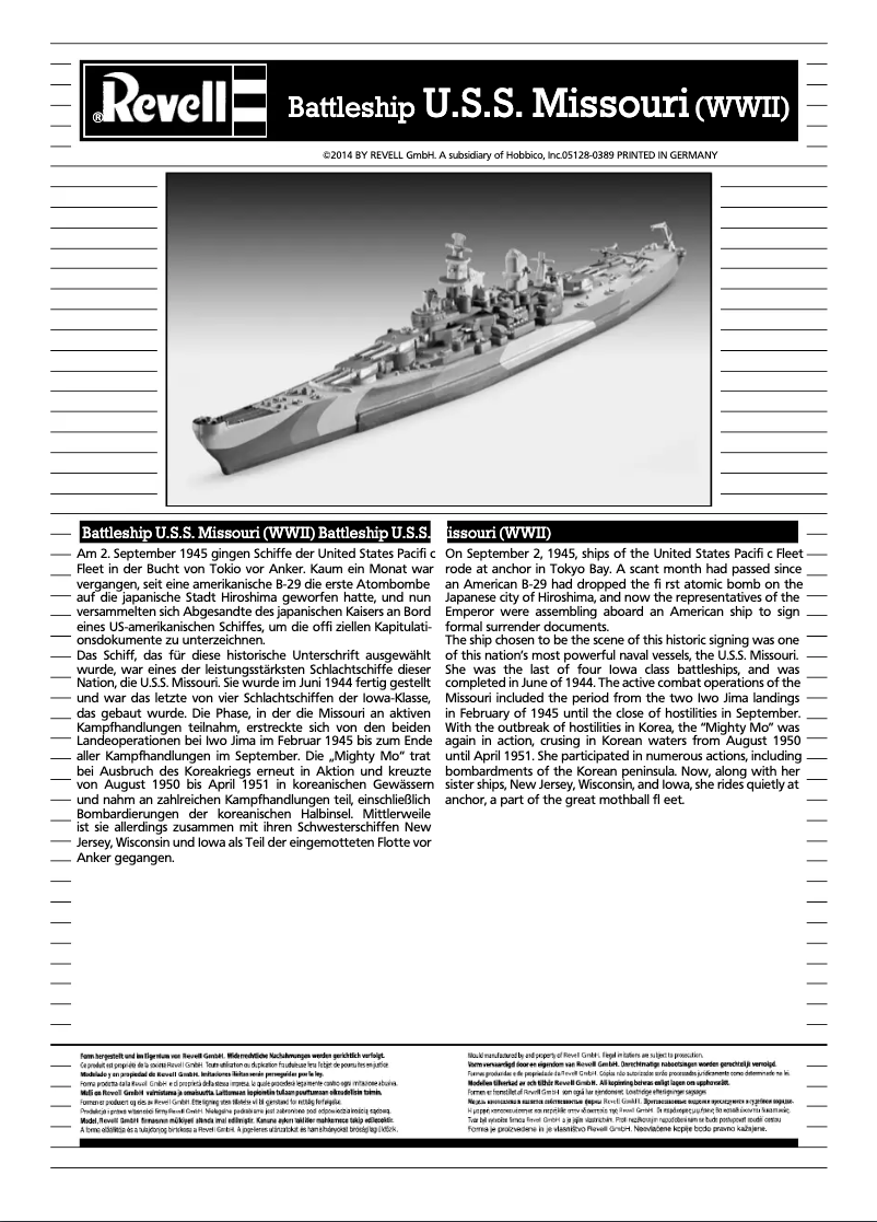 Page n°1 - Manuel utilisateur Revell U.S.S. Missouri WWII