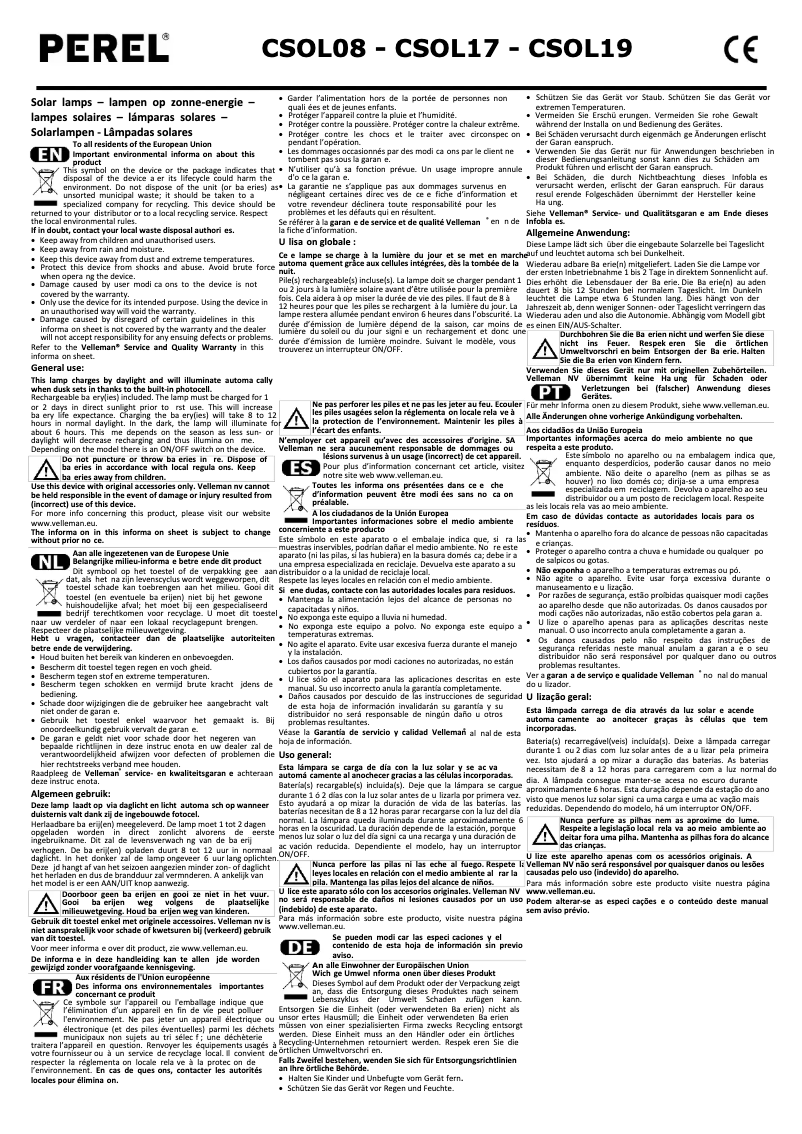 Page n°1 - Manuel utilisateur Perel CSOL19