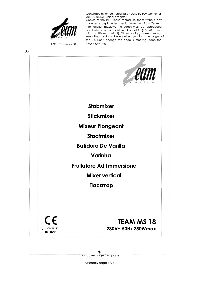 Page 1 de la notice Manuel utilisateur Team MS 18