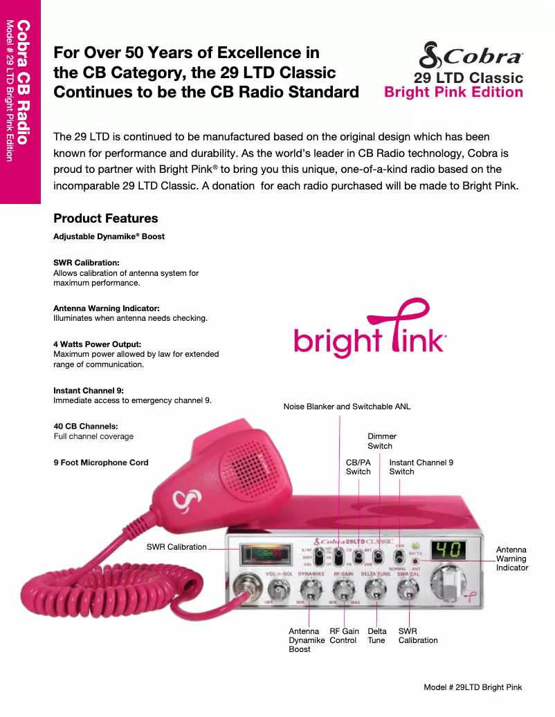 Page 1 of the manual Technical Sheet Cobra 29 LTD Classic