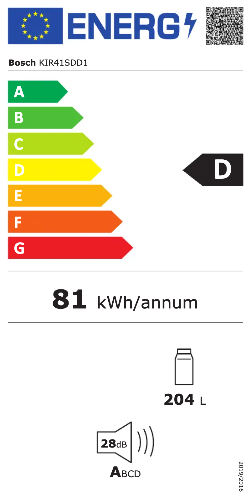 Page n°1 - Label énergétique Bosch KIR41SDD1