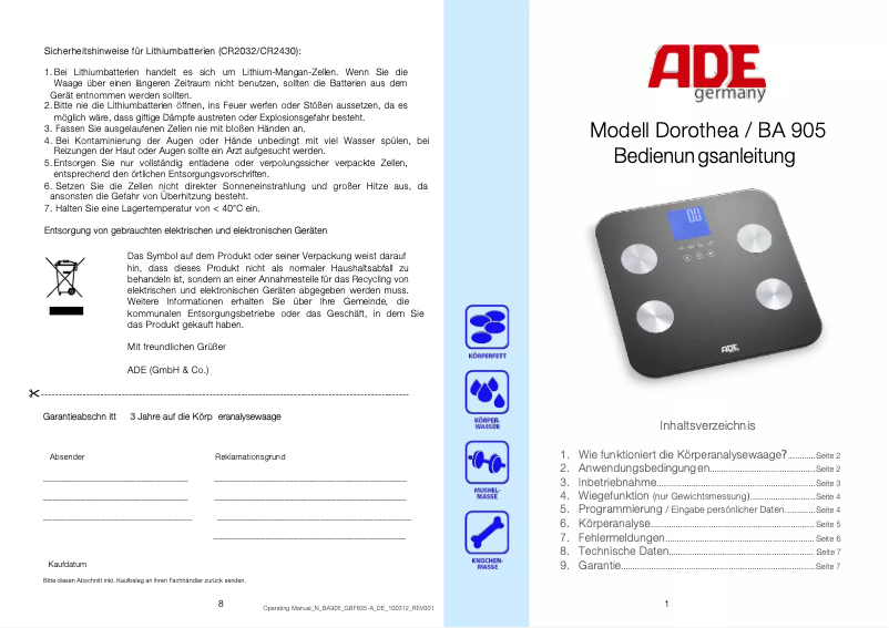 Image de la première page du manuel de l'appareil Dorothea BA 905
