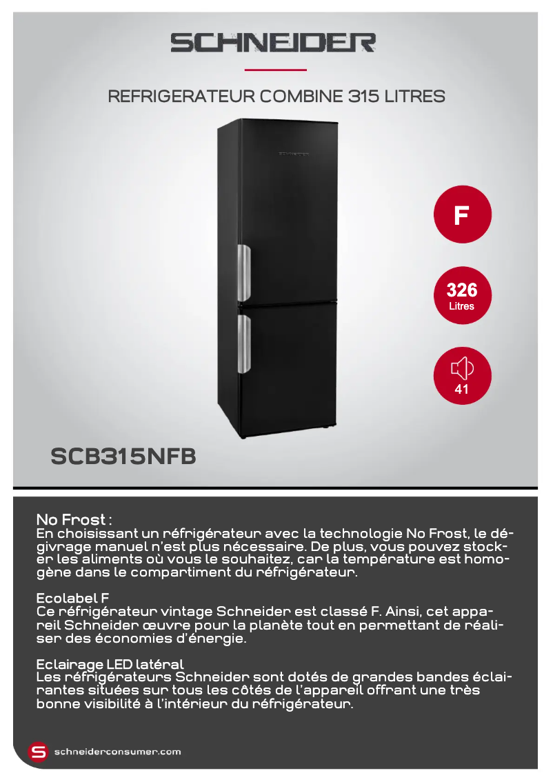 Page 1 de la notice Fiche technique Schneider SCB315NFB