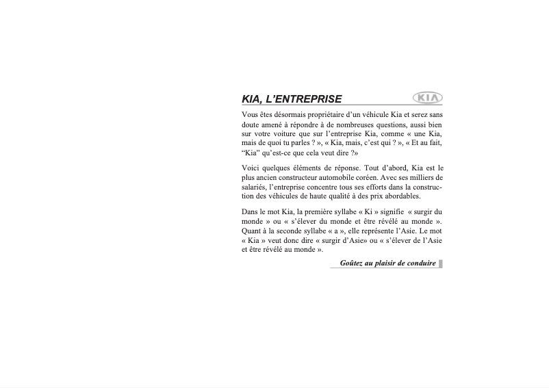 Page 1 de la notice Manuel utilisateur Kia Opirus (2004)