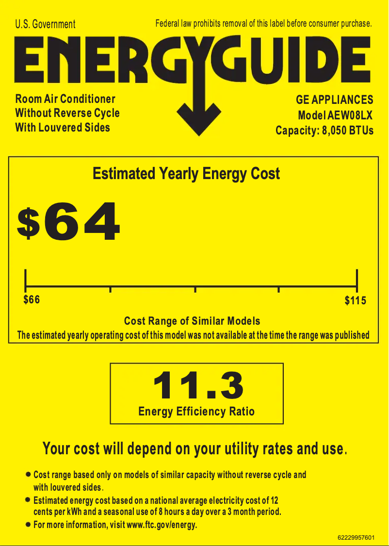 Page n°1 - Label énergétique GE AEW08LX