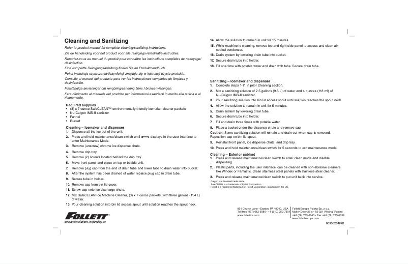 Page 1 de la notice Instructions / montage Follett 7UC100A-IW-NF-ST-00