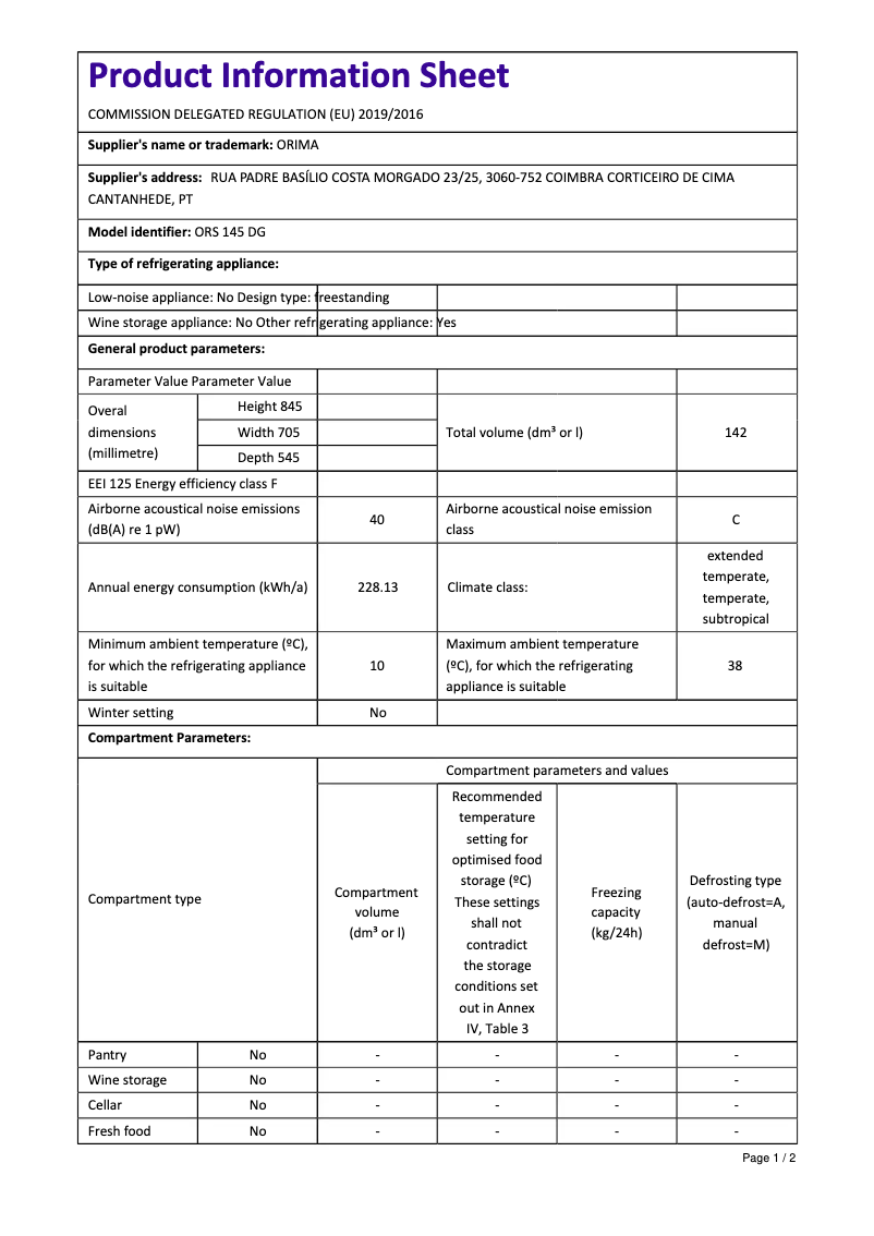 Page 1 de la notice Manuel utilisateur Orima ORS 145 DG