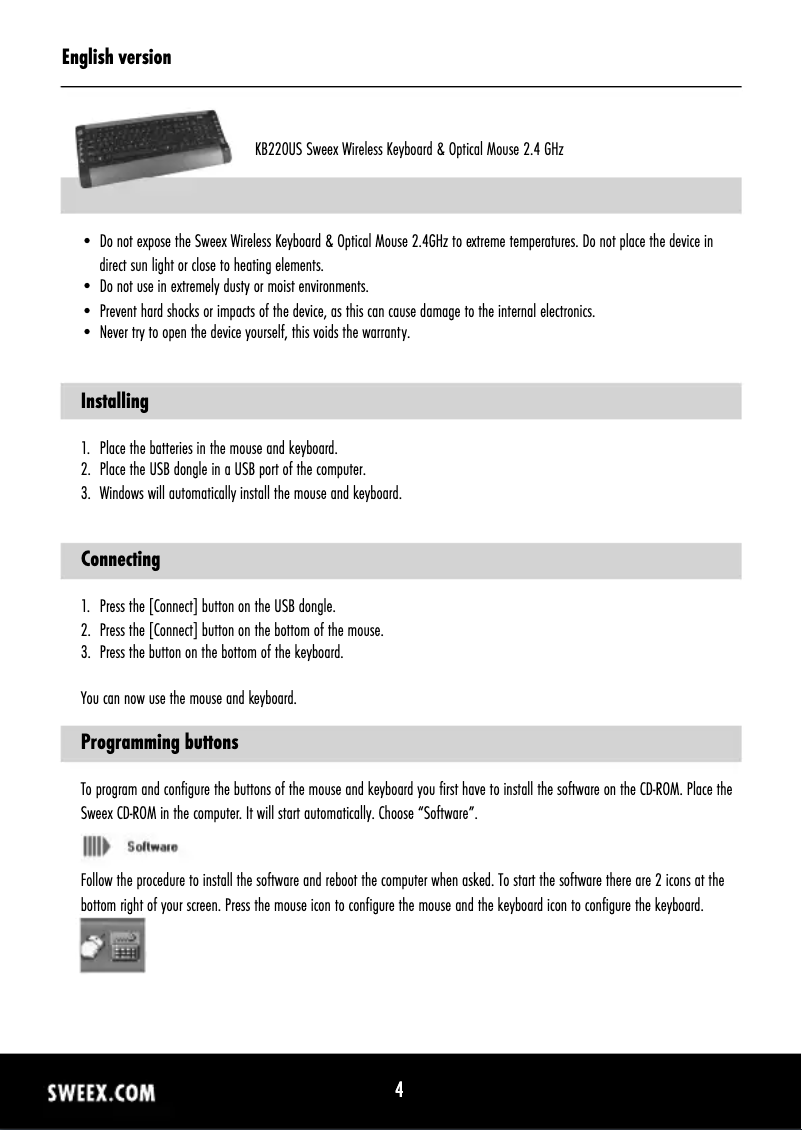 Page 1 de la notice Manuel utilisateur Sweex KB220UK