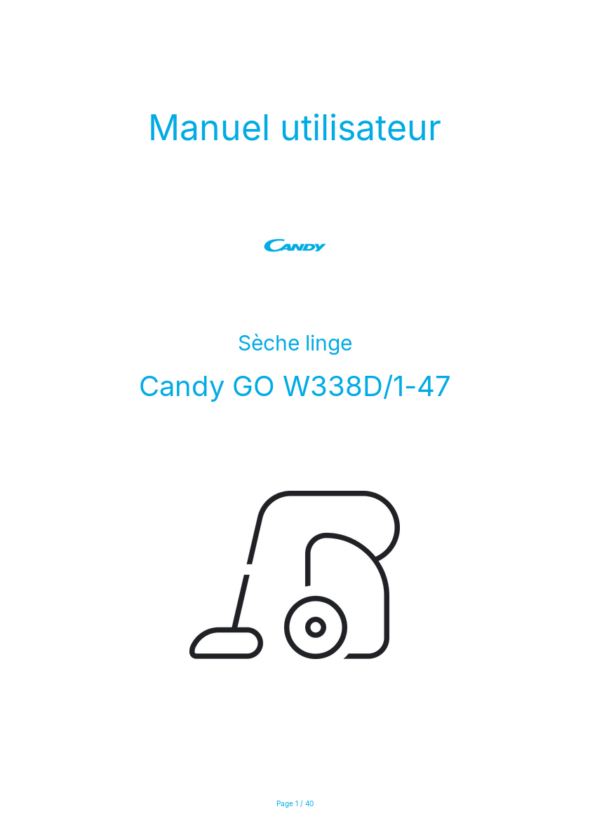 Page n°1 - Manuel utilisateur Candy GO W338D/1-47