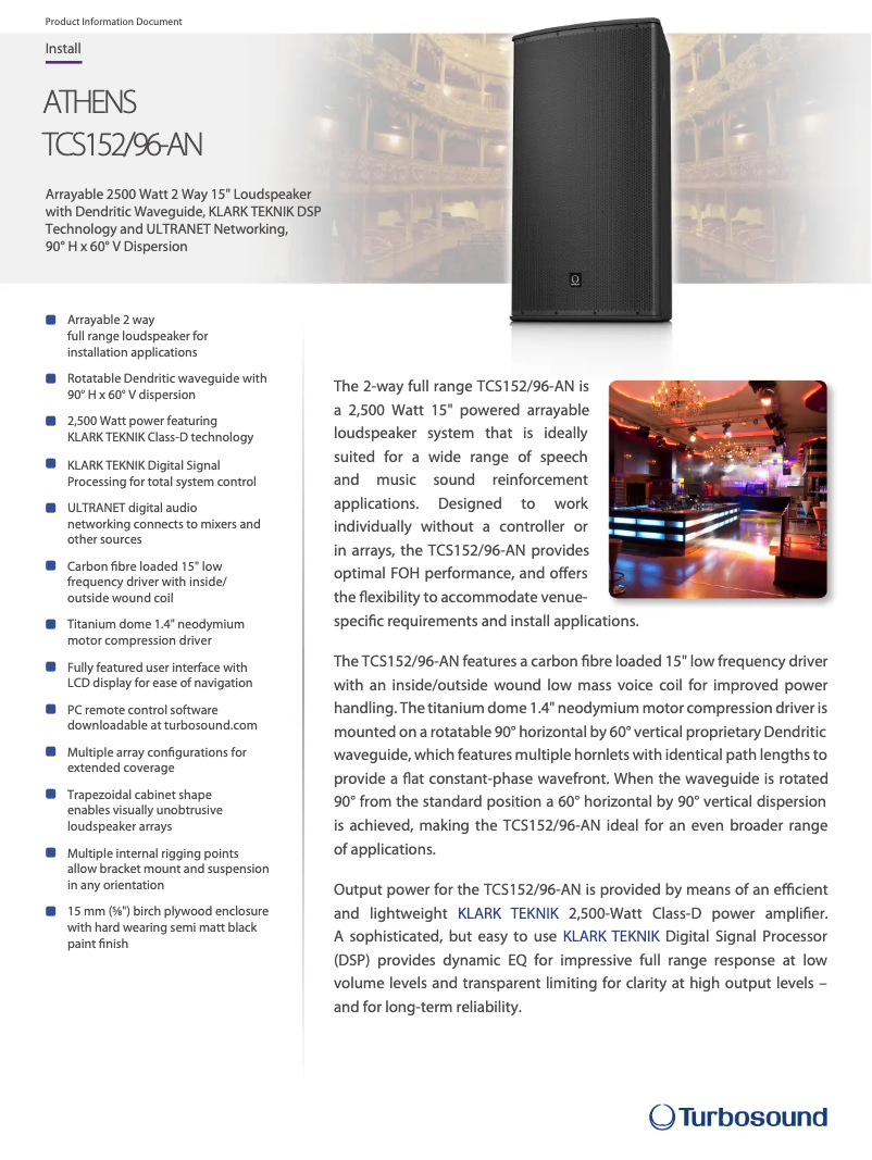 Page n°1 - Fiche technique Turbosound TCS152/96-AN