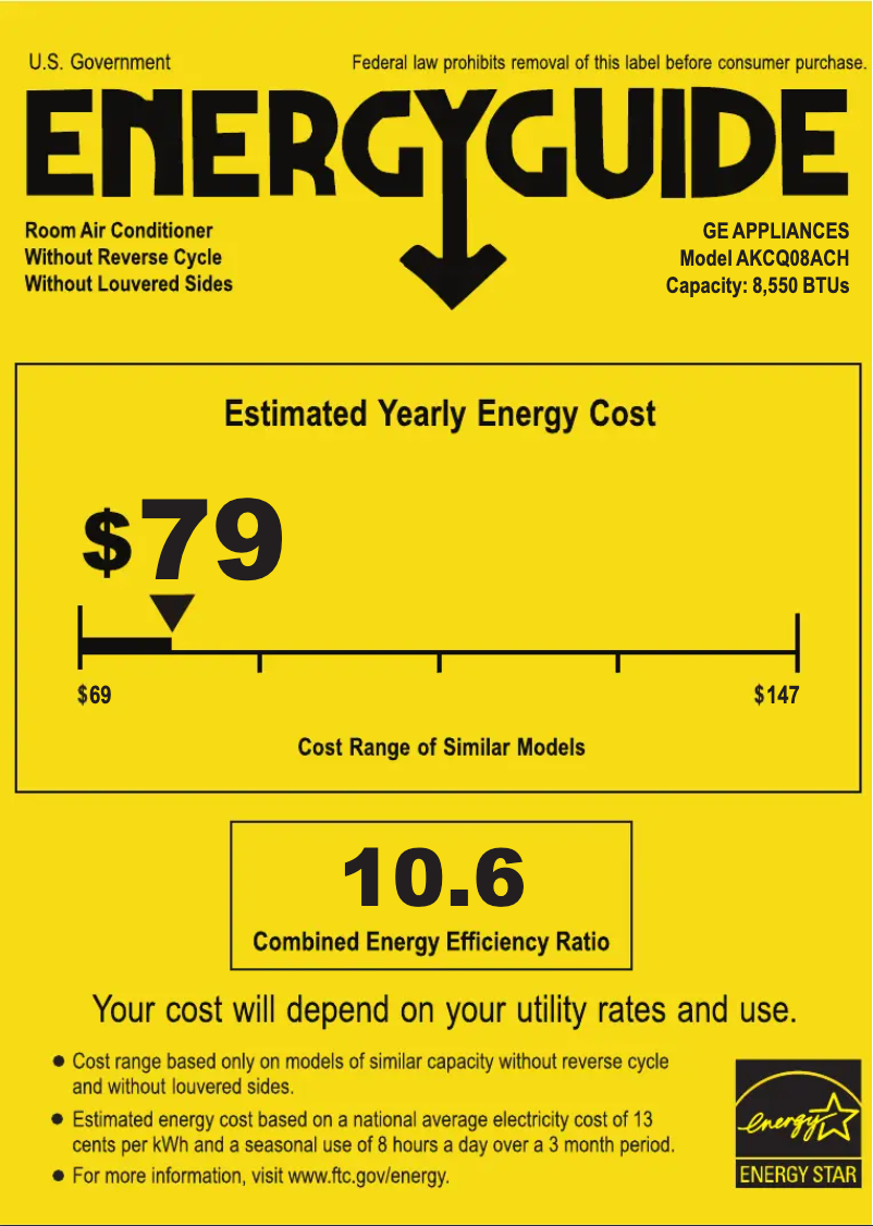 Página 1 del manual Etiqueta energética GE AKCQ08ACH